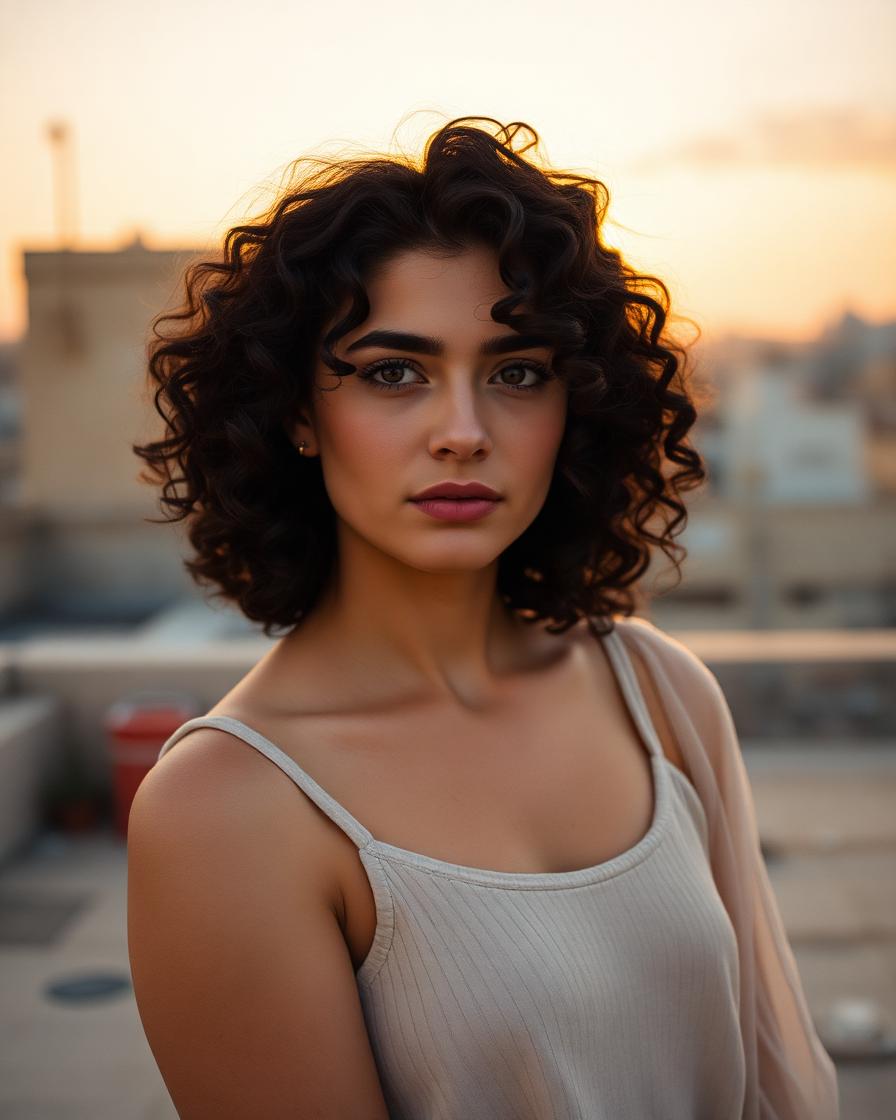 Liora on a Tel Aviv rooftop at golden hour